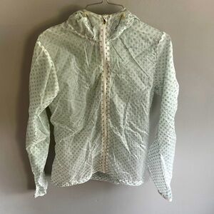 Nike Running Jacket Light Weight Translucent with teal Polk a dots zip up & Hood